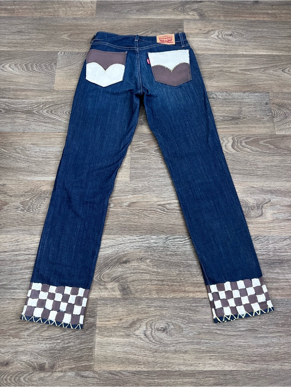 Levi's blue jeans with checkered hem and heart back pockets #denim #heart/A703